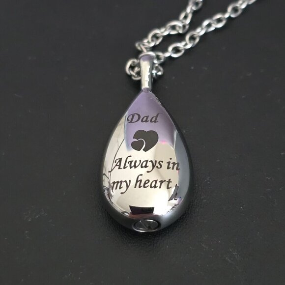 Dad Memorial Teardrop Urn Pendant Necklace (NWOT) - Picture 2 of 6